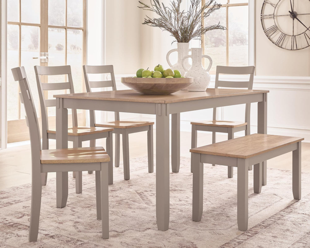 Harperfeld Natural/Gray Dining Table and 4 Chairs and Bench (Set of 6) — product image 4