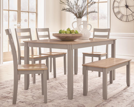Harperfeld Natural/Gray Dining Table and 4 Chairs and Bench (Set of 6) — product image 4