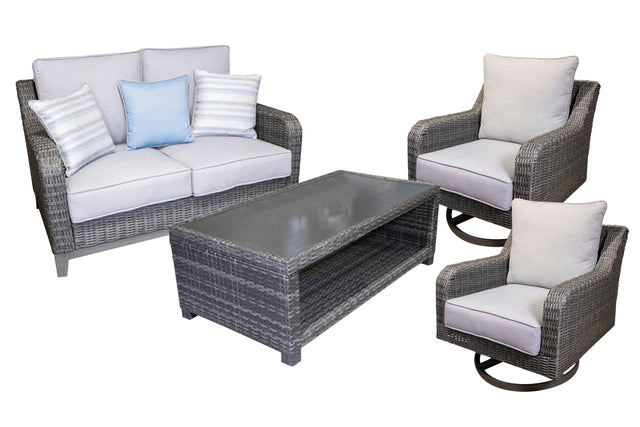 Elite Gray Park Outdoor Loveseat And 2 Lounge Chairs With Coffee Table - Ella Furniture