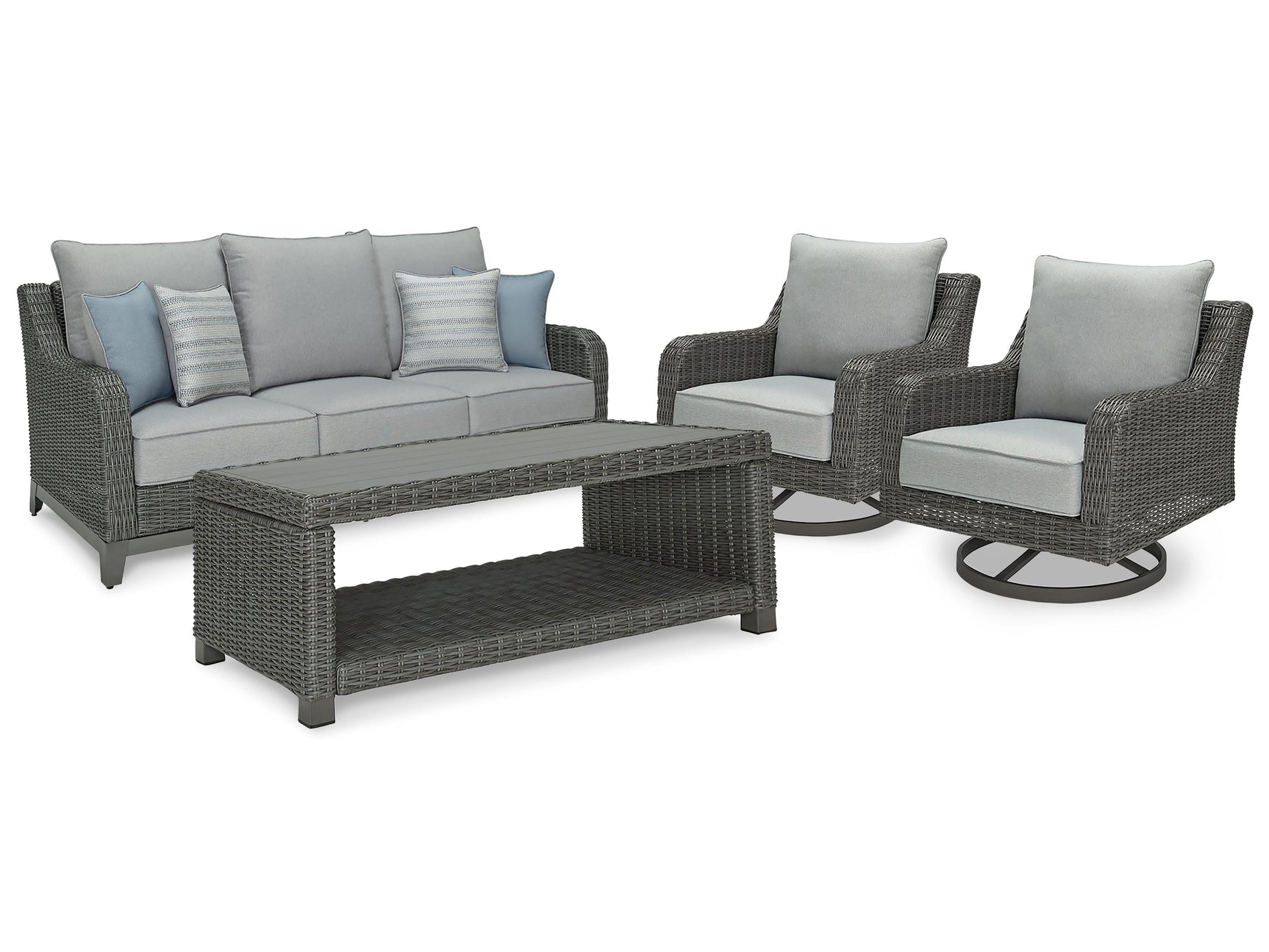 Elite Gray Park Outdoor Sofa And 2 Chairs With Coffee Table - Ella Furniture