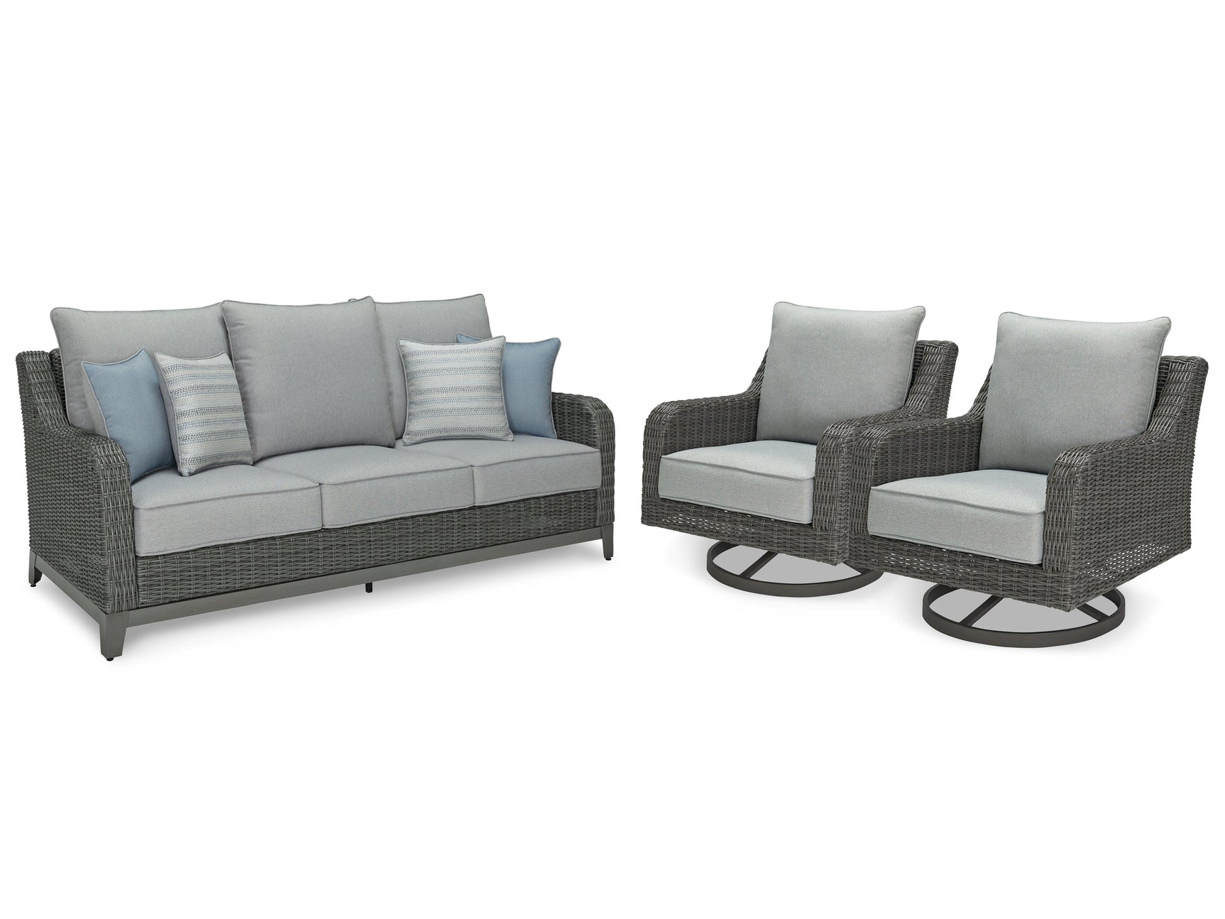 Elite Gray Park Outdoor Sofa With 2 Lounge Chairs - Ella Furniture