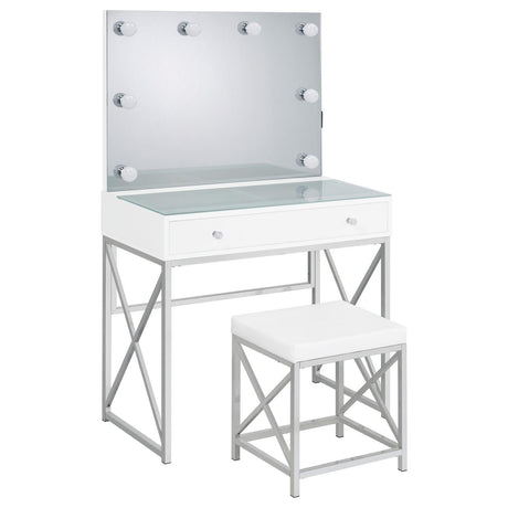 Eliza 2-Piece Vanity Set With Hollywood Lighting White And Chrome 936164 - Ella Furniture