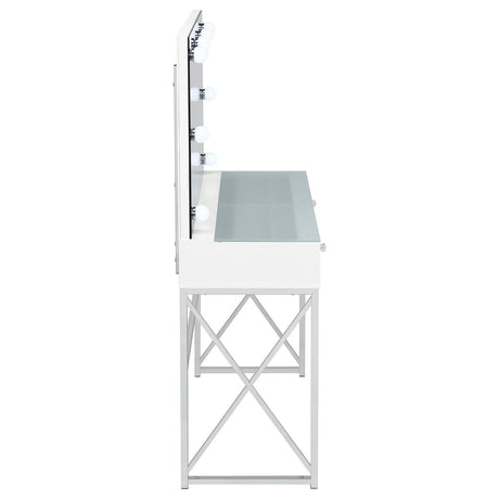 Eliza 2-Piece Vanity Set With Hollywood Lighting White And Chrome 936164 - Ella Furniture