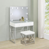 Eliza 2-Piece Vanity Set With Hollywood Lighting White And Chrome 936164 - Ella Furniture
