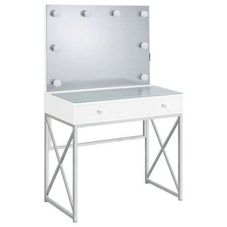 Eliza 2-Piece Vanity Set With Hollywood Lighting White And Chrome 936164 - Ella Furniture