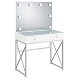Eliza 2-Piece Vanity Set With Hollywood Lighting White And Chrome 936164 - Ella Furniture