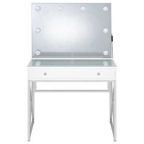 Eliza 2-Piece Vanity Set With Hollywood Lighting White And Chrome 936164 - Ella Furniture