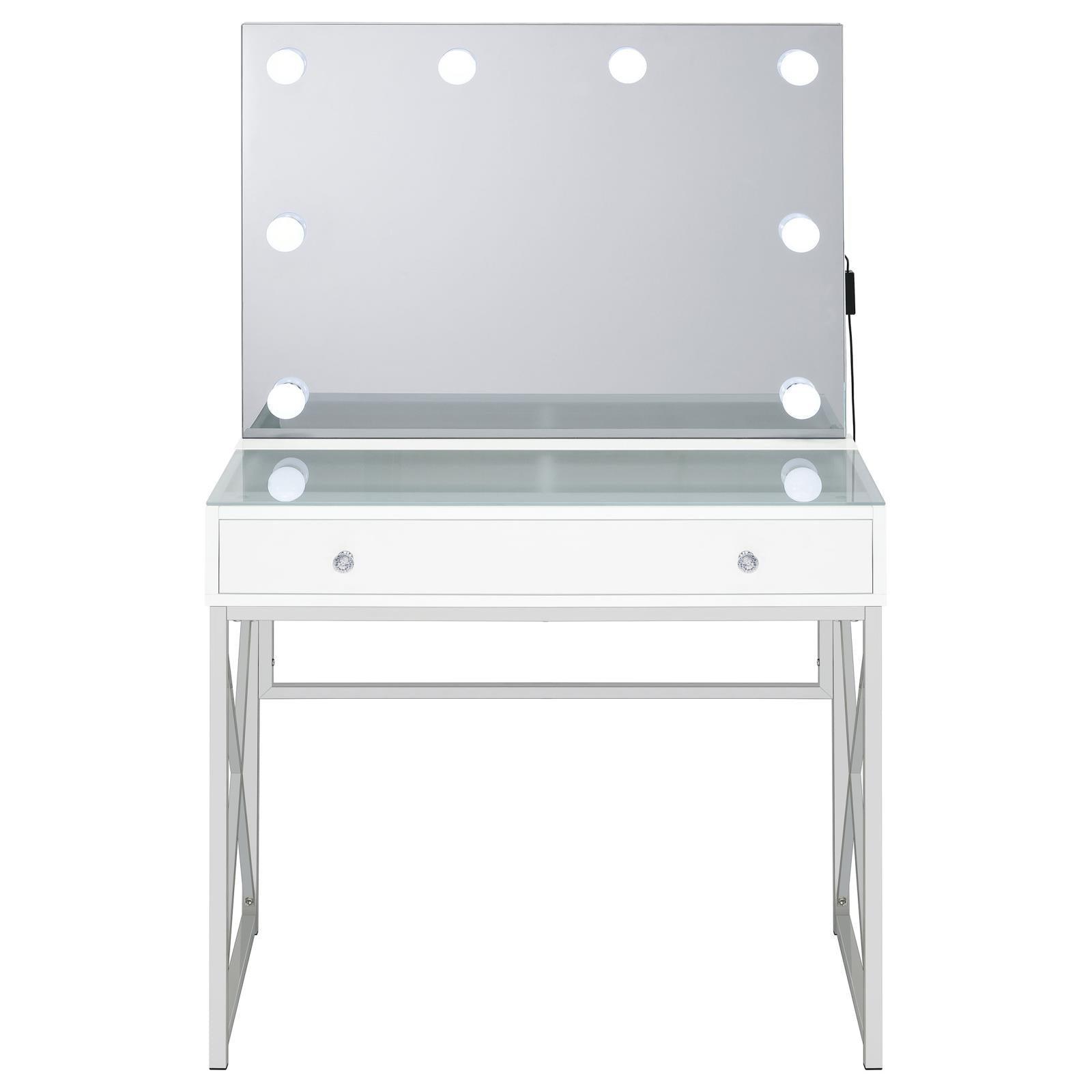 Eliza 2-Piece Vanity Set With Hollywood Lighting White And Chrome 936164 - Ella Furniture