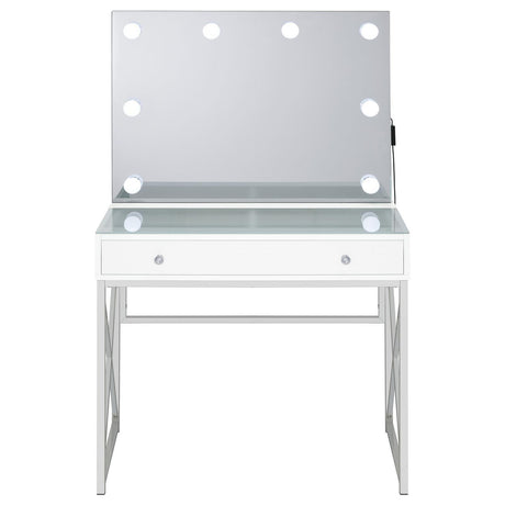 Eliza 2-Piece Vanity Set With Hollywood Lighting White And Chrome 936164 - Ella Furniture