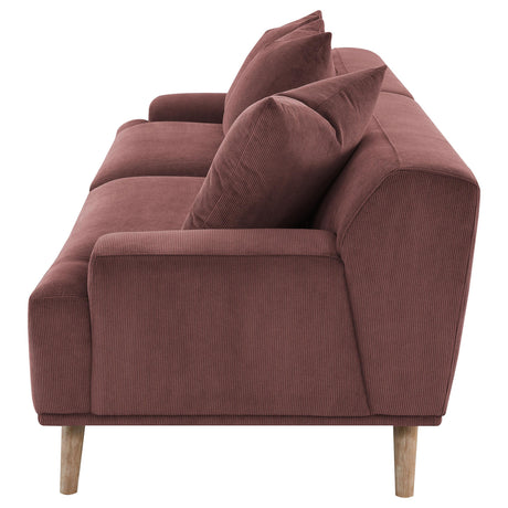 Elizabeth Corduroy Upholstered Extra Long Sofa Wine Red 503957 - Ella Furniture