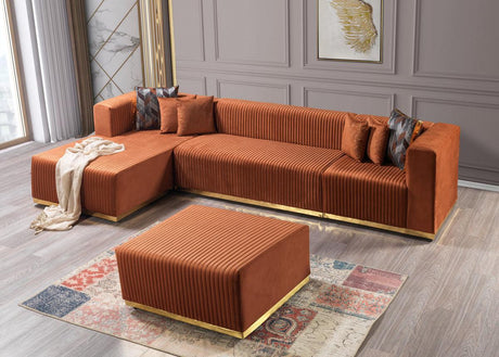 Elizabeth Orange Velvet 4-Piece Sectional - Ella Furniture