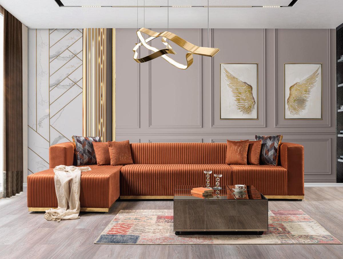 Elizabeth Orange Velvet 4-Piece Sectional - Ella Furniture