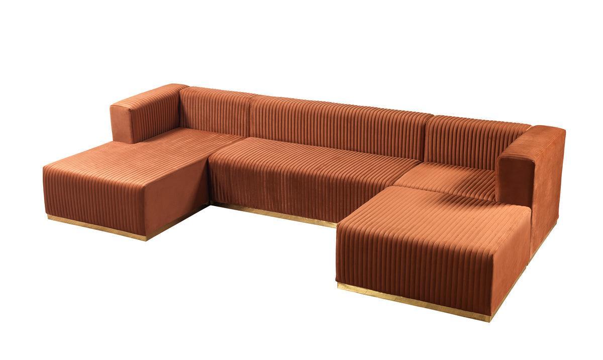 Elizabeth Orange Velvet 4-Piece Sectional - Ella Furniture