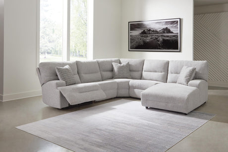 Acklen Place Pewter 5-Piece Power Reclining Sectional with Chaise from Ella Furniture