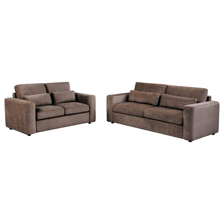Amador 2-piece Chenille Upholstered Track Arm Sofa Set Chocolate view 2