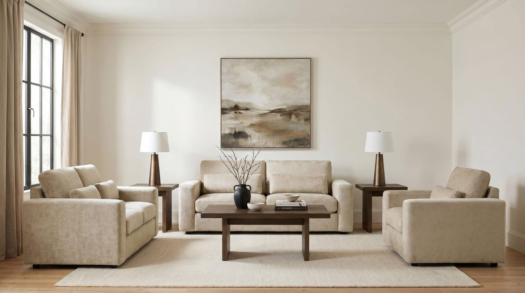 Amador 3-piece Chenille Upholstered Track Arm Sofa Set Camel from Ella Furniture