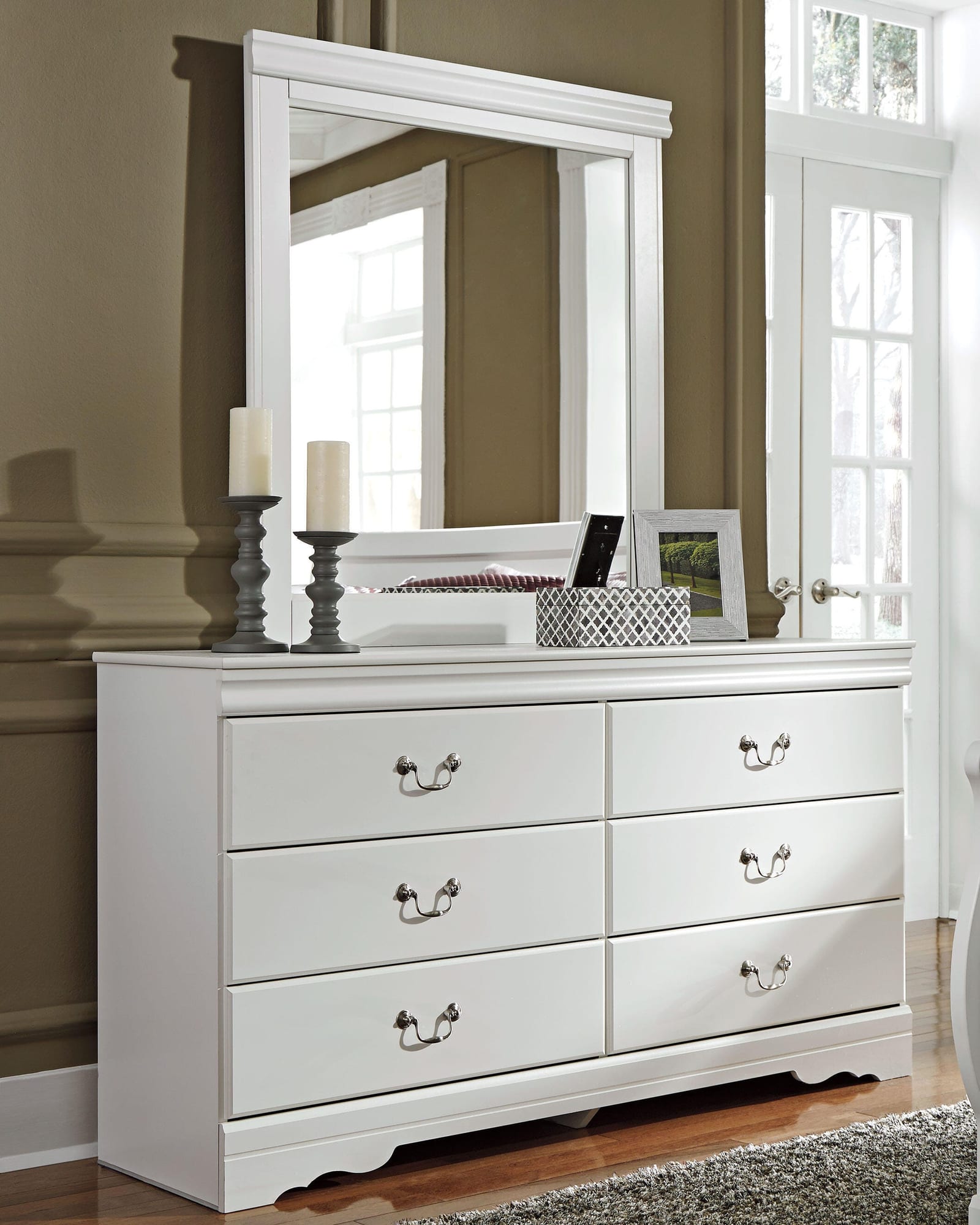 Anarasia White Sleigh Bedroom Set Queen 4: Bed, Dresser, Mirror, NightStand from Ella Furniture