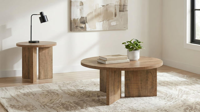 Aragon 2-Piece Round Coffee and End Table Set Mango from Ella Furniture