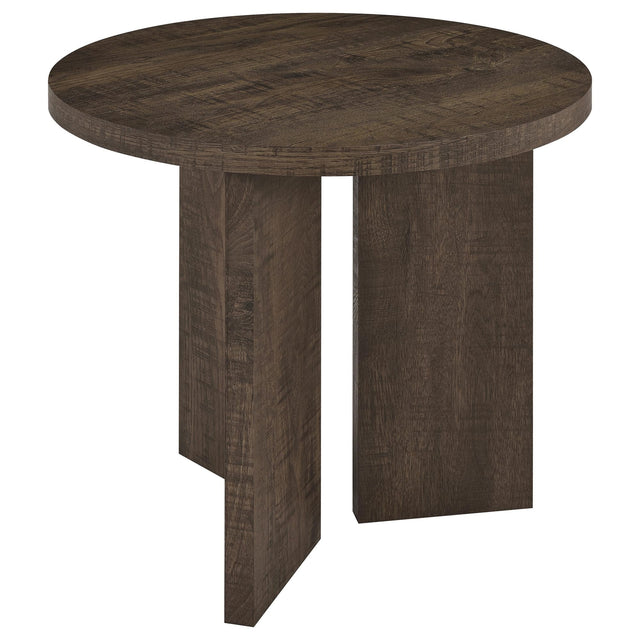 Aragon Round Panel Base End Table Dark Rustic Mango from Ella Furniture