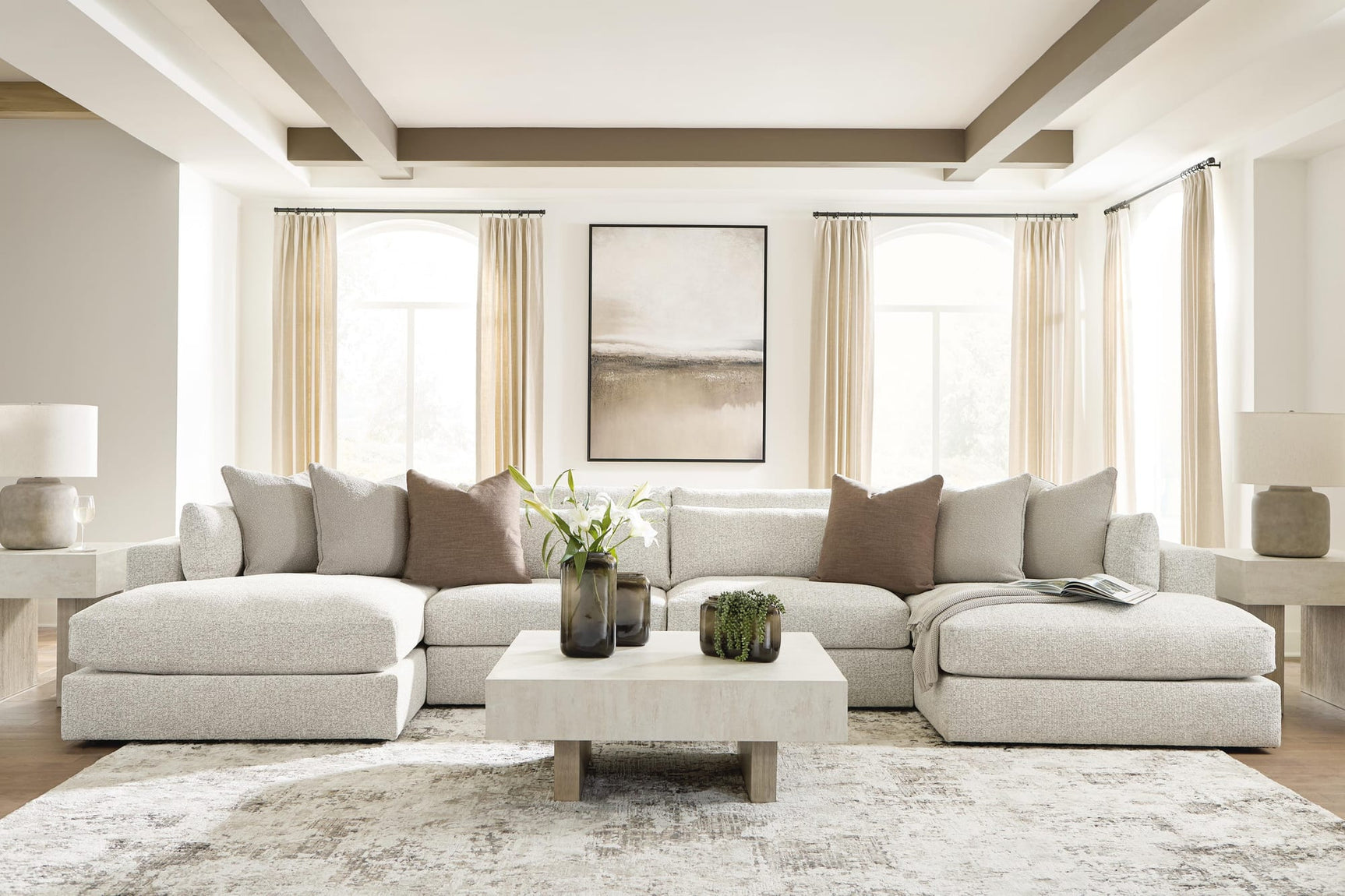 Ashbourne Estate Snowstone 4-Piece Double Chaise Sectional view 2
