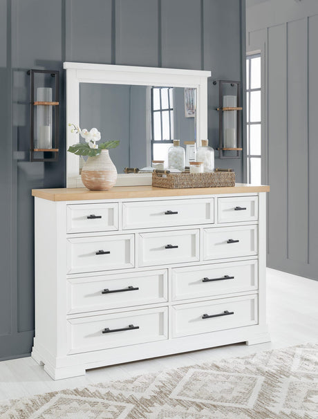 Ashbryn White/Natural Panel Storage Bedroom Set Queen 3: Bed, Dresser, Mirror from Ella Furniture