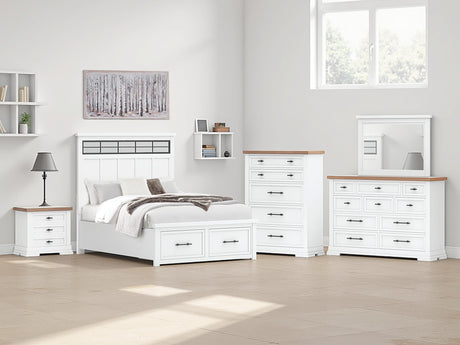 Ashbryn White/Natural Panel Storage Bedroom Set Queen 4: Bed, Dresser, Mirror, Chest from Ella Furniture