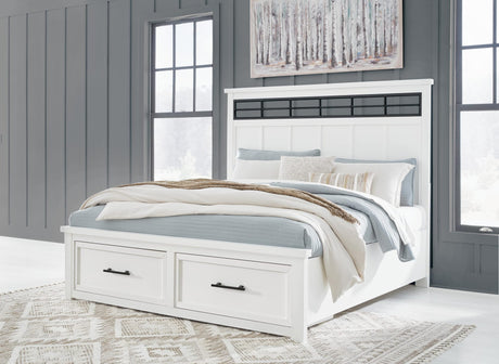 Ashbryn White/Natural Panel Storage Bedroom Set King 3: Bed, Dresser, Mirror from Ella Furniture