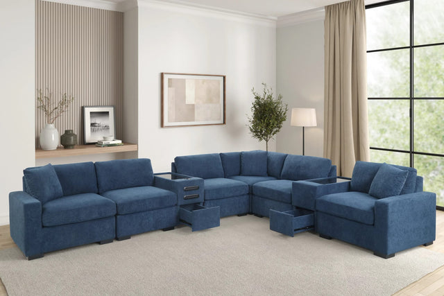 Barista Blue 8-Piece Modular Sectional Set w Bluetooth Speaker from Ella Furniture