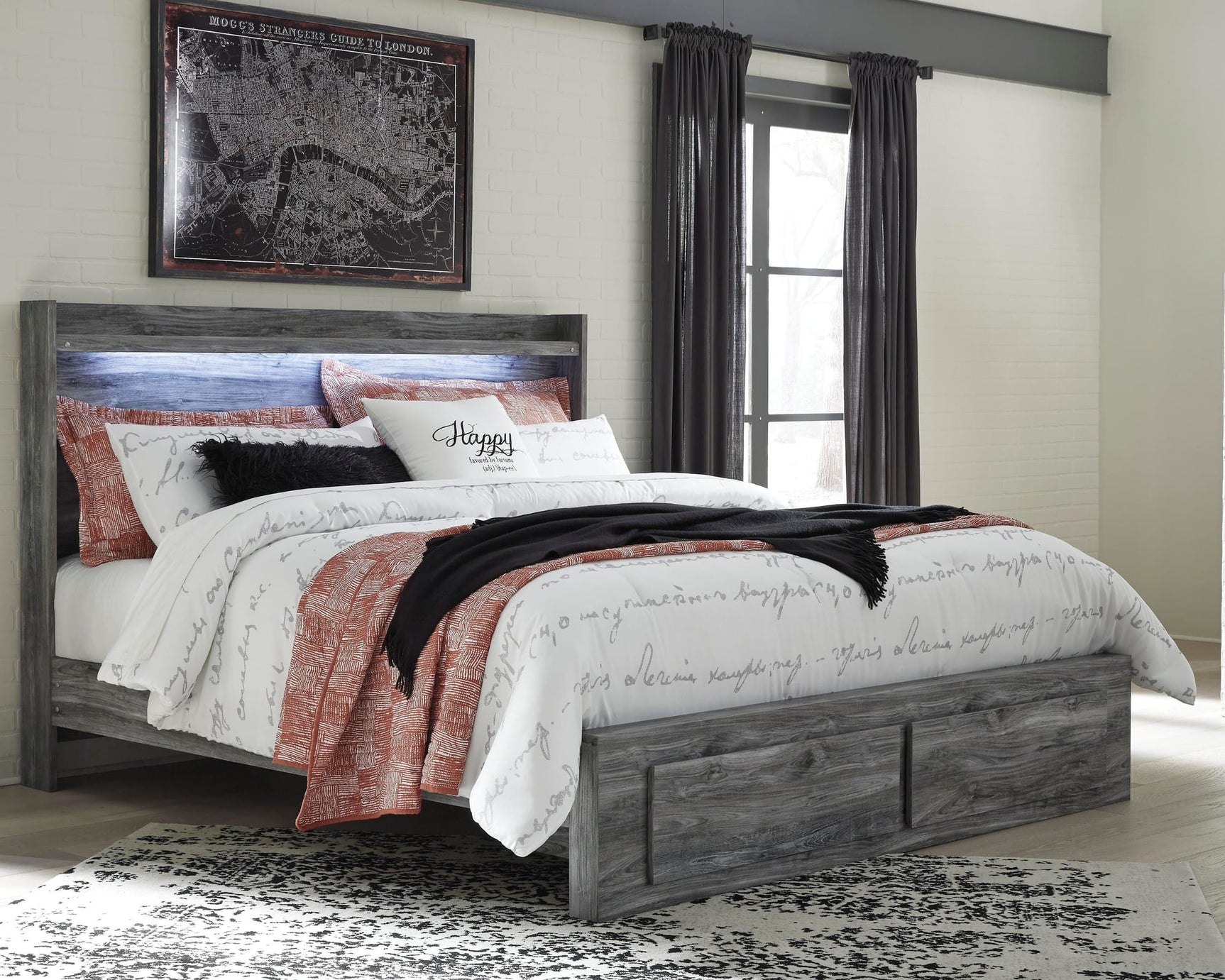 Baystorm Gray Panel Bedroom Set King 4: Bed, Dresser, Mirror, NightStand from Ella Furniture