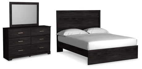 Belachime Charcoal Panel Bedroom Set Queen 3: Bed, Dresser, Mirror from Ella Furniture
