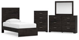Belachime Charcoal Panel Bedroom Set Twin 4: Bed, Dresser, Mirror, Chest from Ella Furniture