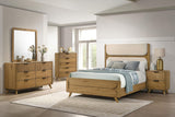 Bennett Full Mid-Century Fabric Upholstered Panel Bed Light Oak and Cream view 10
