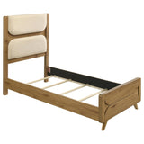 Bennett Twin Mid-Century Fabric Upholstered Panel Bed Light Oak and Cream from Ella Furniture