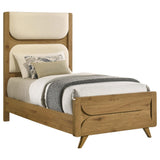 Bennett Twin Mid-Century Fabric Upholstered Panel Bed Light Oak and Cream view 2