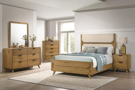 Bennett Twin Mid-Century Fabric Upholstered Panel Bed Light Oak and Cream view 10