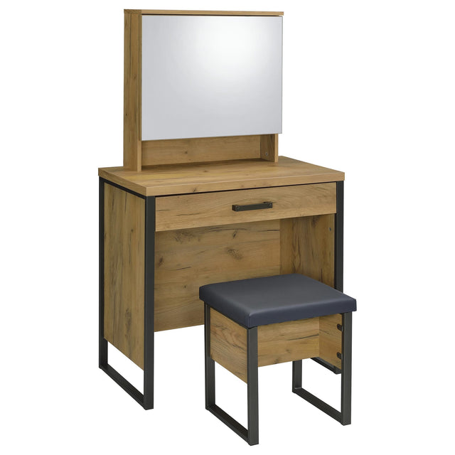 Bettin Vanity Set with Sliding Mirror and Stool Golden Oak from Ella Furniture