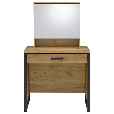 Bettin Vanity Set with Sliding Mirror and Stool Golden Oak view 4