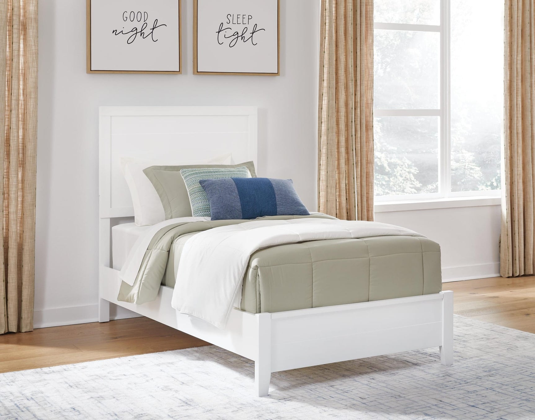 Binterglen White Panel Bedroom Set Twin 3: Bed, Dresser, Mirror from Ella Furniture