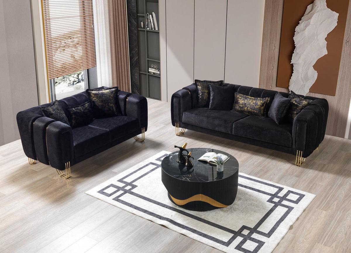 Ella Black Velvet Sofa & Loveseat - Ella Furniture