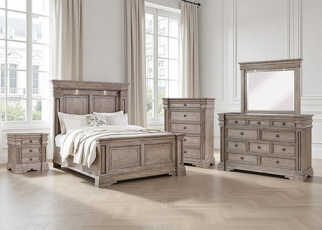 Blairhurst Light Grayish Brown Panel Bedroom Set Queen 5: Bed, Dresser, Mirror, Chest, NightStand from Ella Furniture