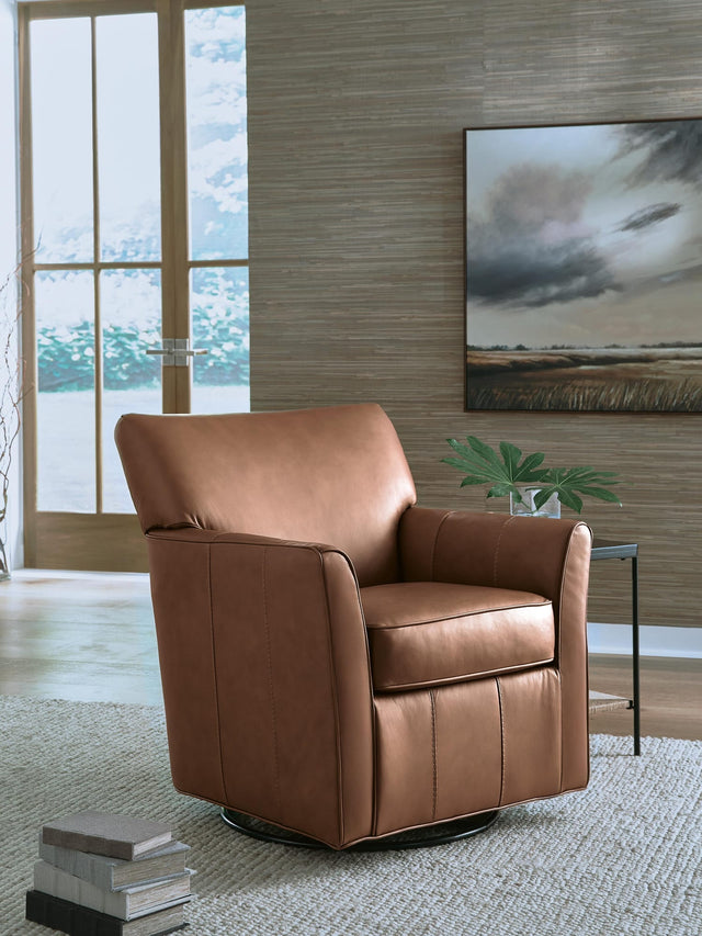 Braydunn Caramel Swivel Glider Accent Chair from Ella Furniture