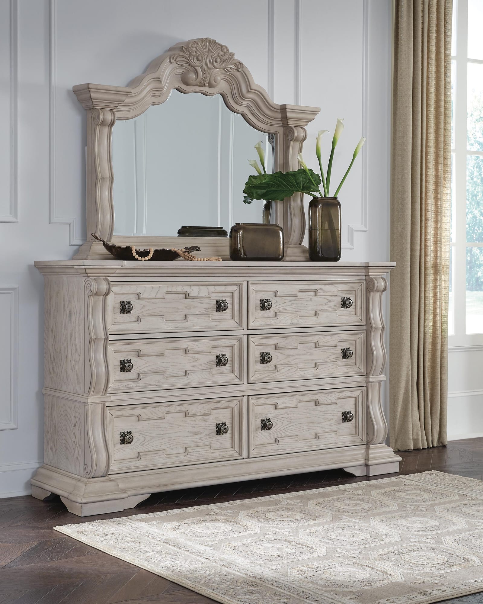 Bruchandi Antique White Upholstered Panel Bedroom Set from Ella Furniture