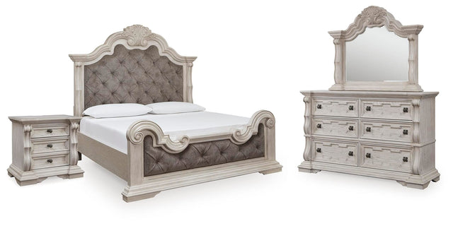 Bruchandi Antique White Upholstered Panel Bedroom Set view 4