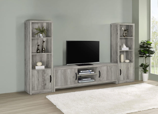 Burke 3-Piece TV Entertainment Center Fits 75-Inch TVs Grey Driftwood from Ella Furniture