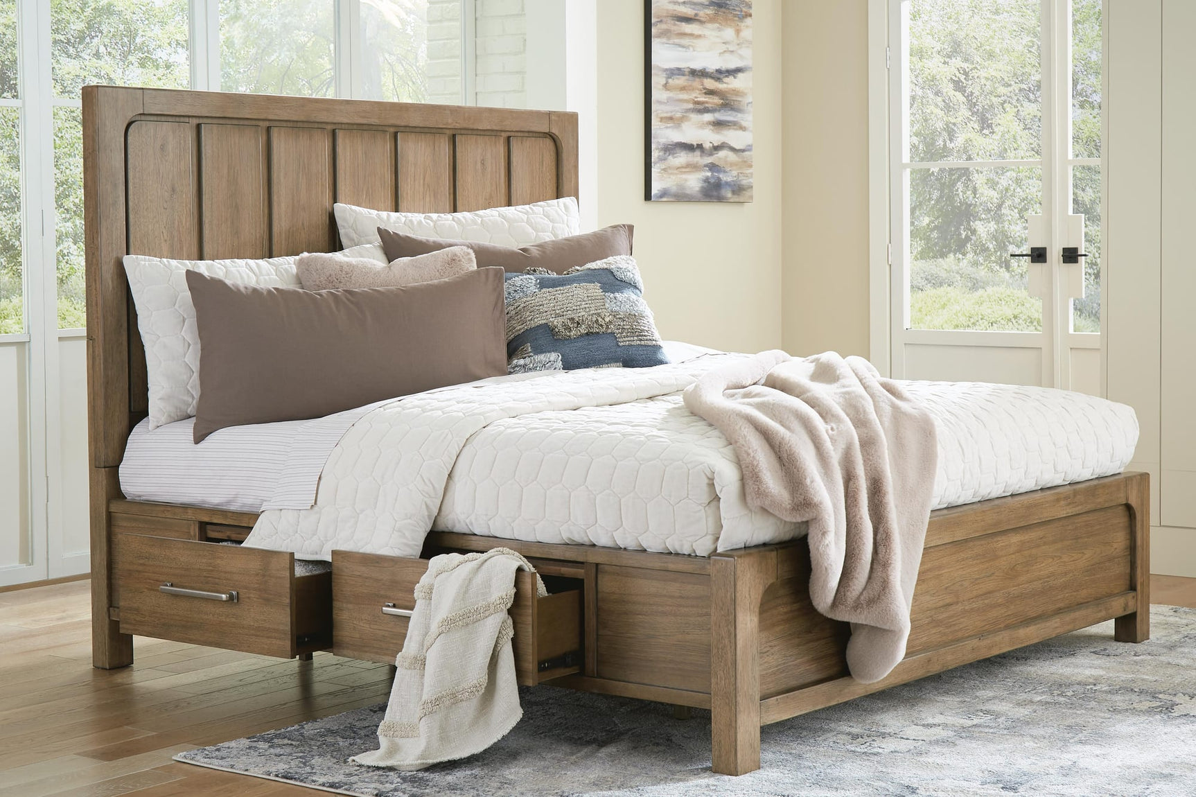 Cabalynn Light Brown Panel Bedroom Set King 3: Bed, Dresser, Mirror from Ella Furniture