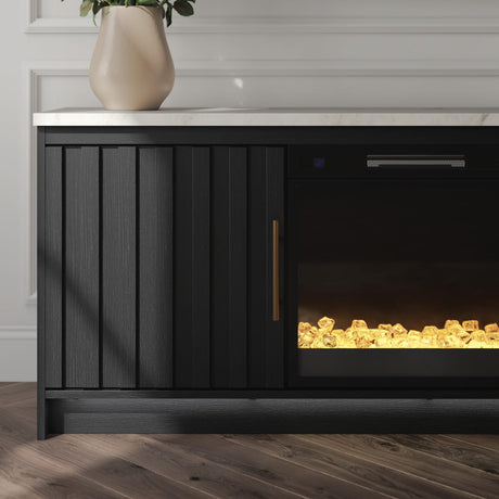Cadmori Black/White 63" TV Stand with Electric Fireplace from Ella Furniture