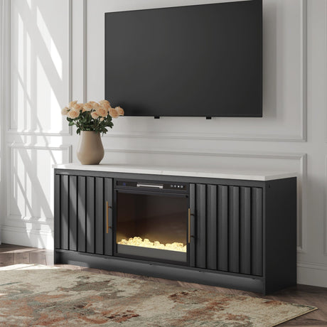 Cadmori Black/White 63" TV Stand with Electric Fireplace view 2