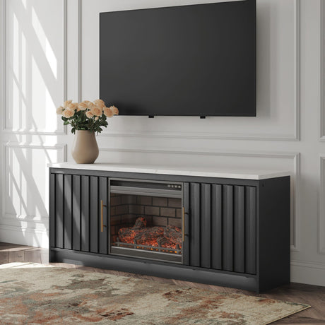 Cadmori Black/White 63" TV Stand with Electric Fireplace from Ella Furniture