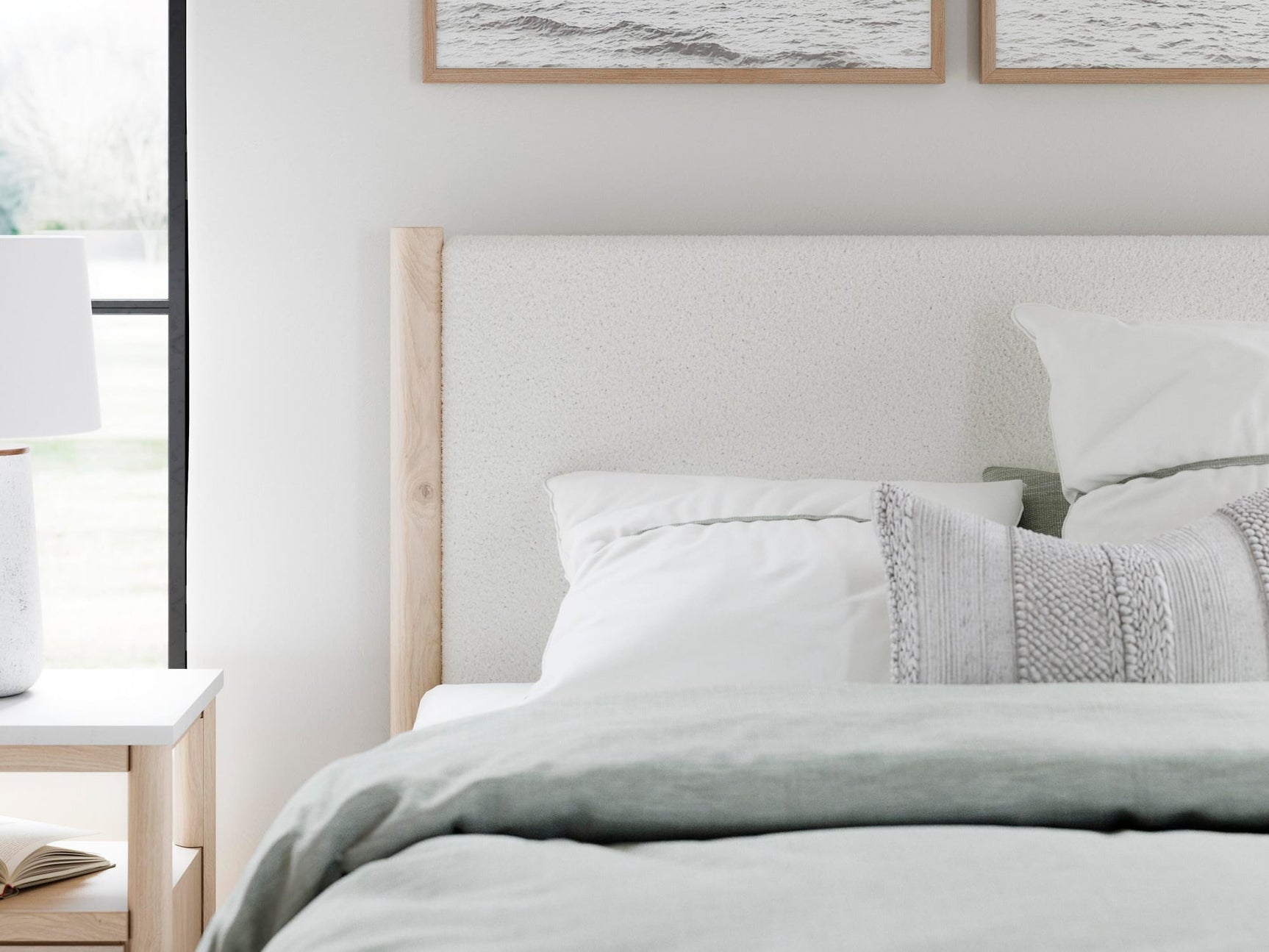 Cadmori Two-tone Upholstered Panel Bedroom Set Queen 3: Bed, Dresser, Mirror from Ella Furniture