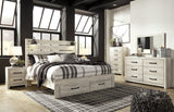 Cambeck Whitewash LED 2 Storage Platform Bedroom Set King 3: Bed, Dresser, Mirror from Ella Furniture